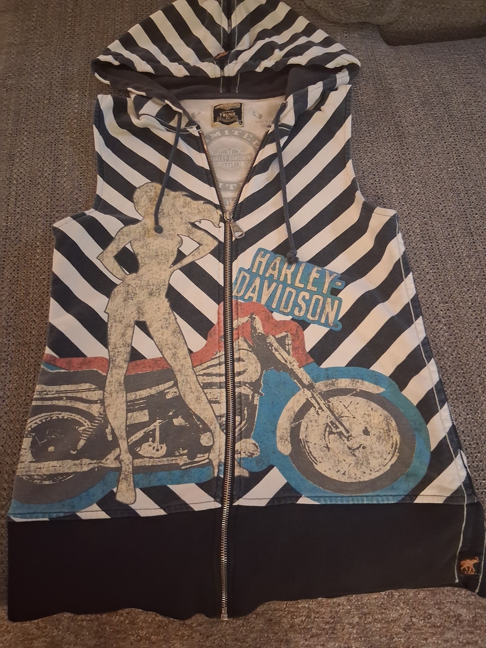 Harley-Davidson Girls' Black & White Striped Hooded Zip Vest